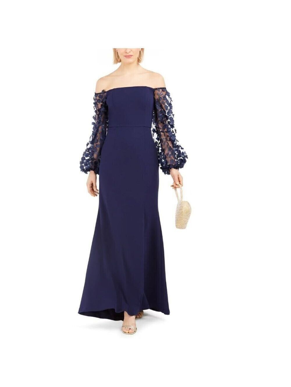 Eliza J | Off-the-Shoulder 3D Floral Sleeve Scuba Crepe Evening Dress